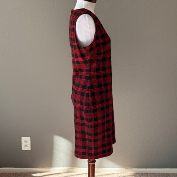 Tommy Hilfiger Color BLock Plaid Red Black Sheath Sleeveless Dress Sz 12 - Picture 5 of 7
